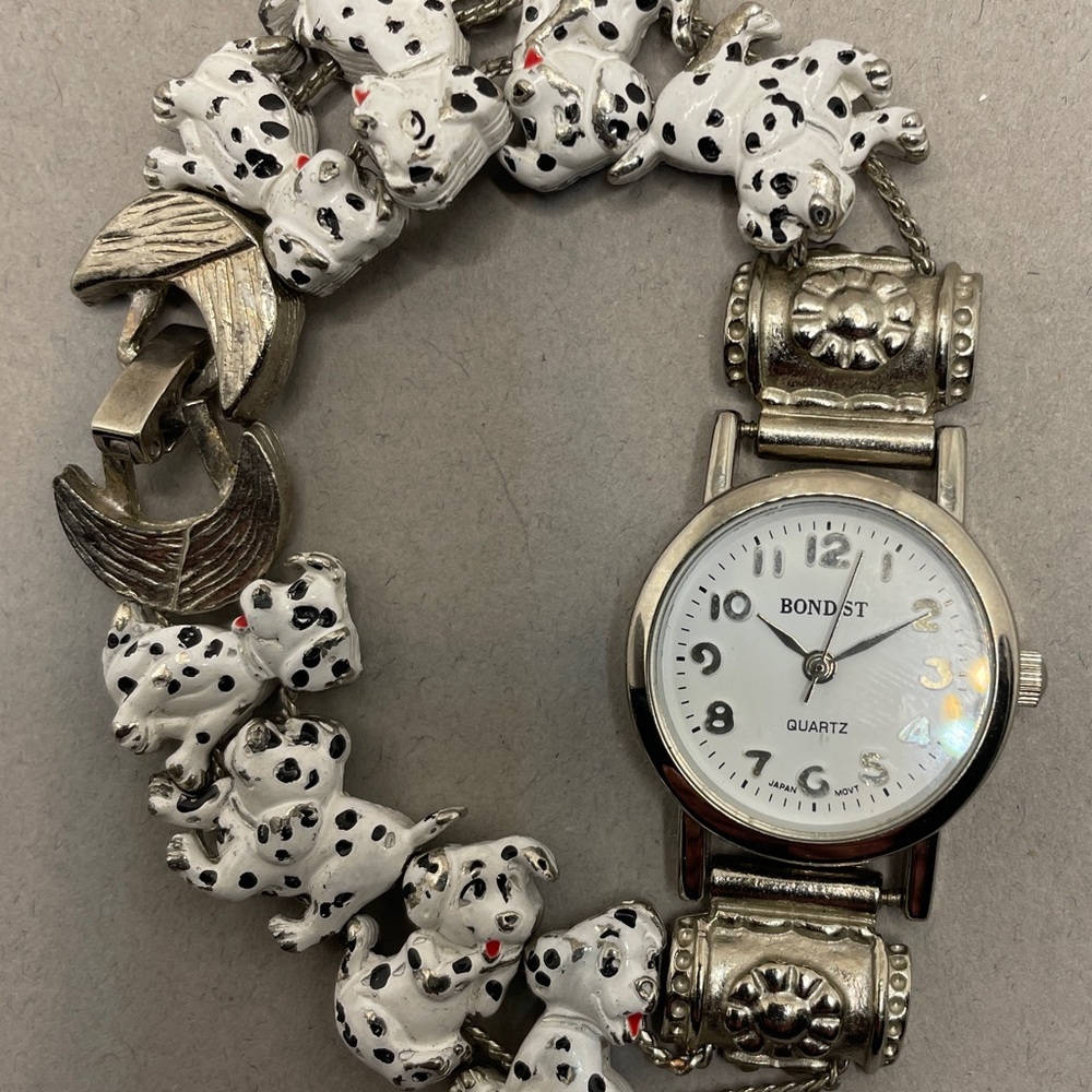 Vintage Bond Street Watch Sliding Dalmations Puppies Dogs Japan Movement
